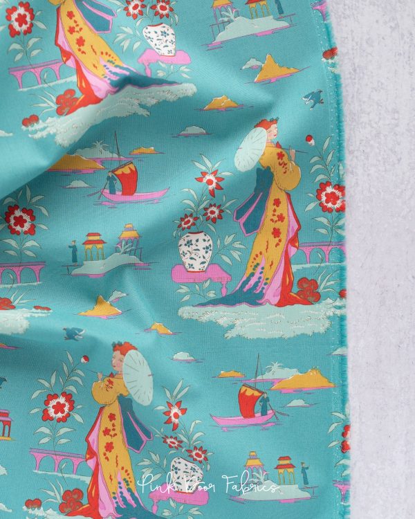 Bloomsville - Garden Vista in Turquoise - 100515 - Half Yard Cheap